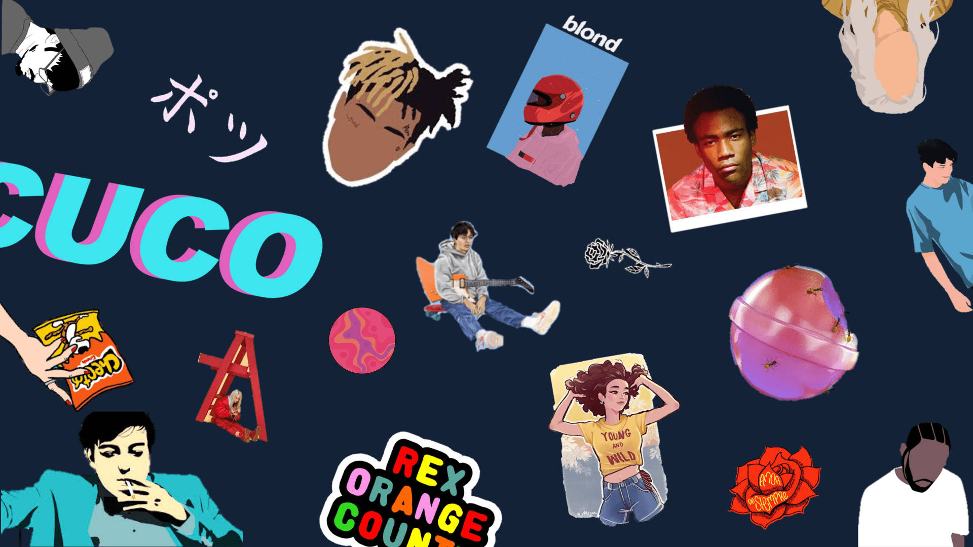 Cuco - A Collage Of Stickers With The Word Cuco Background