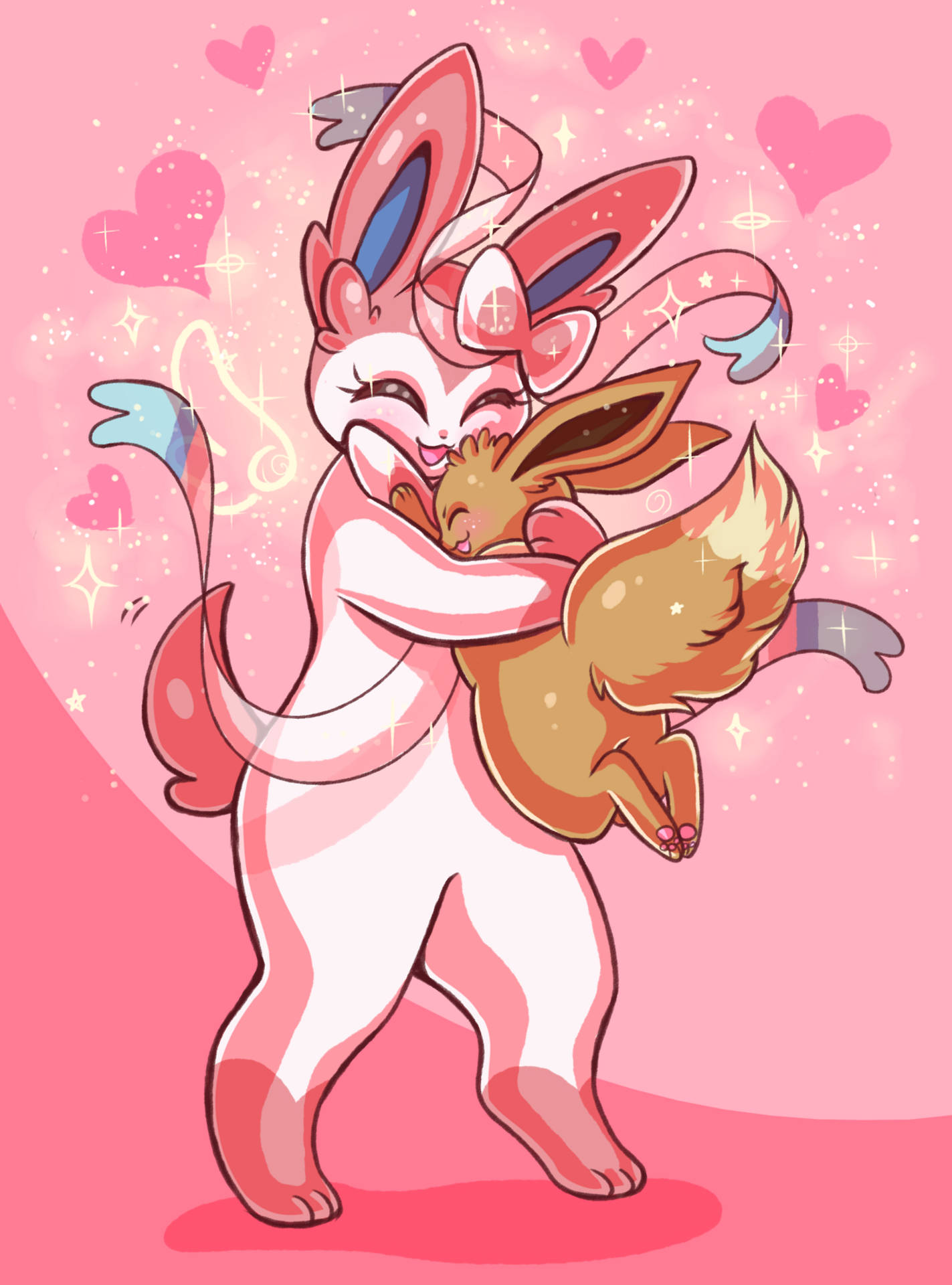 Cuddle Time With Sylveon And Eevee Background