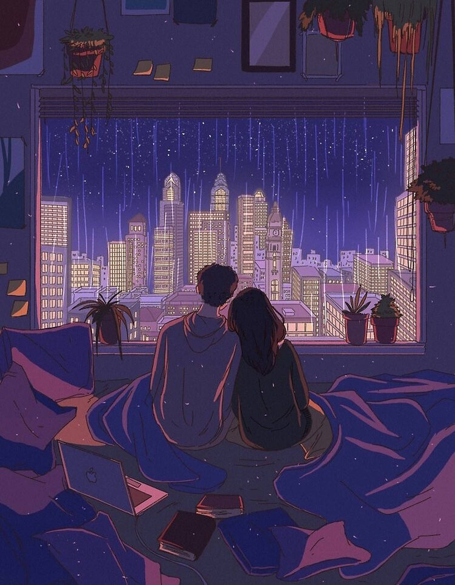 Cuddling Anime Couple Love Art Background