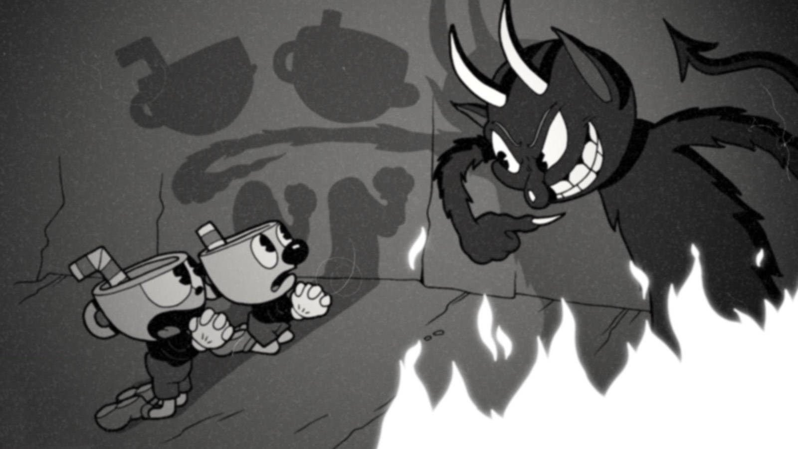 Cuphead And Devil Black And White Background