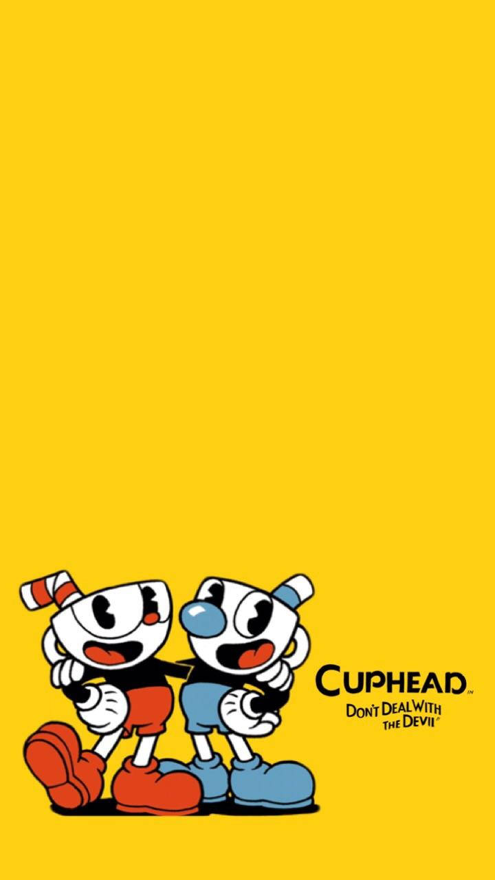 Cuphead And Mugman In Yellow Background