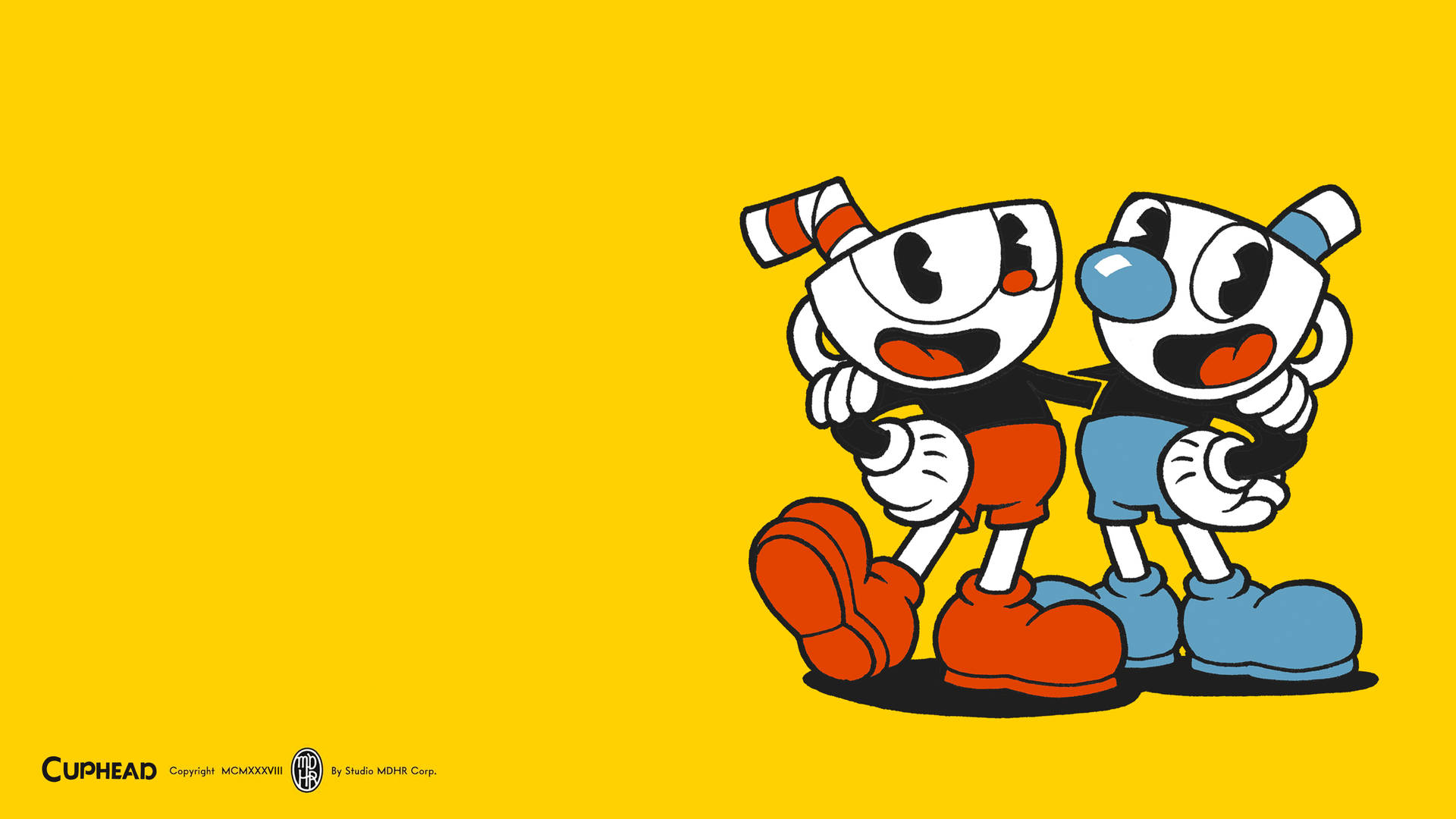 Cuphead With Mugman In Yellow Background
