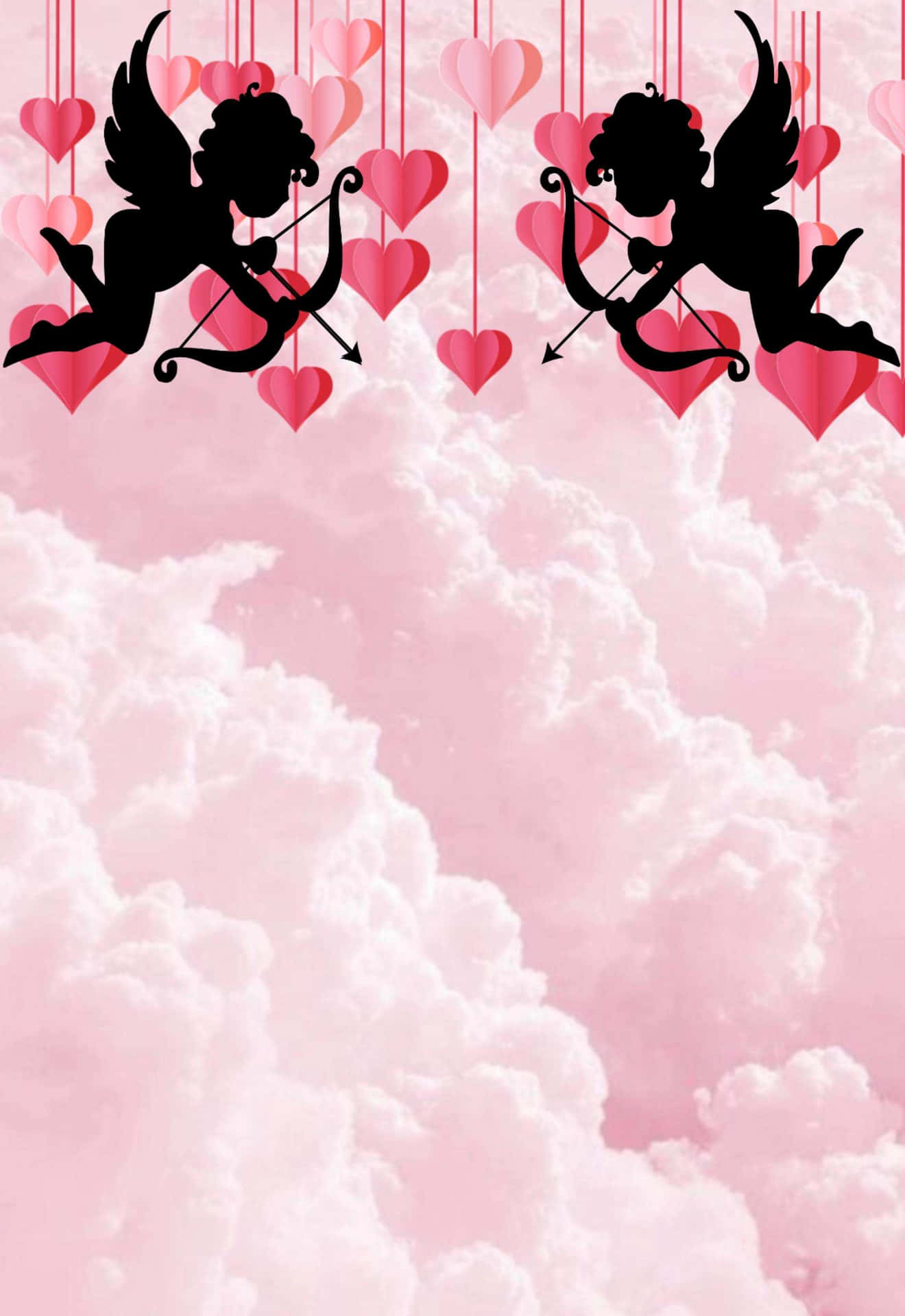 Cupid Silhouettes Clouds Hearts Background