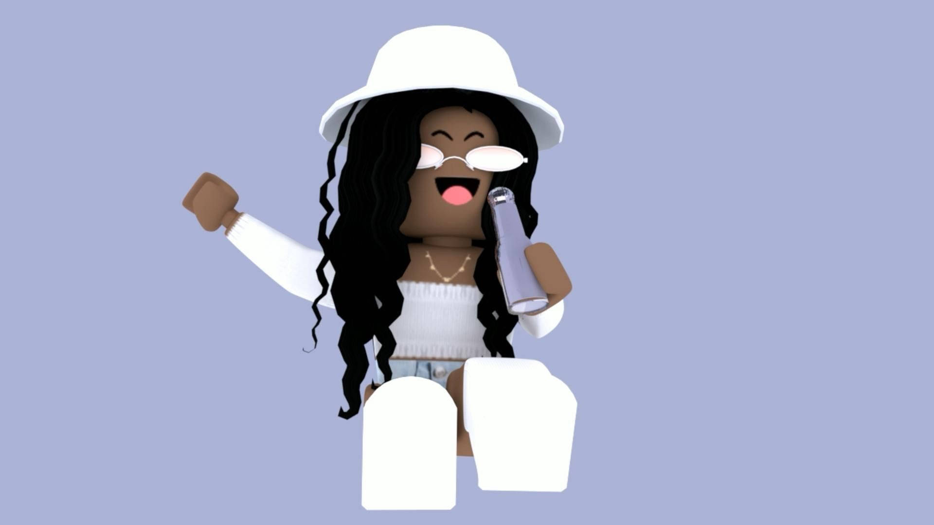 Curly Black-haired Roblox Girl Background