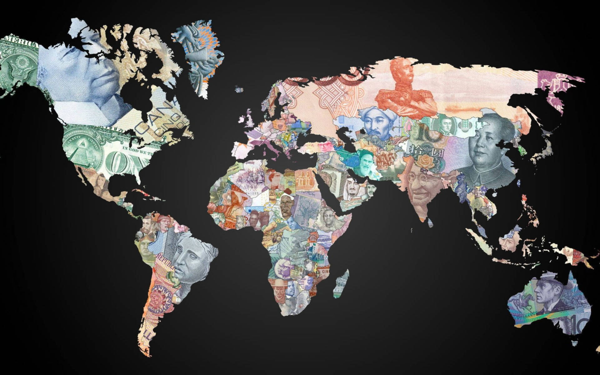 Currency Collage World Map Background