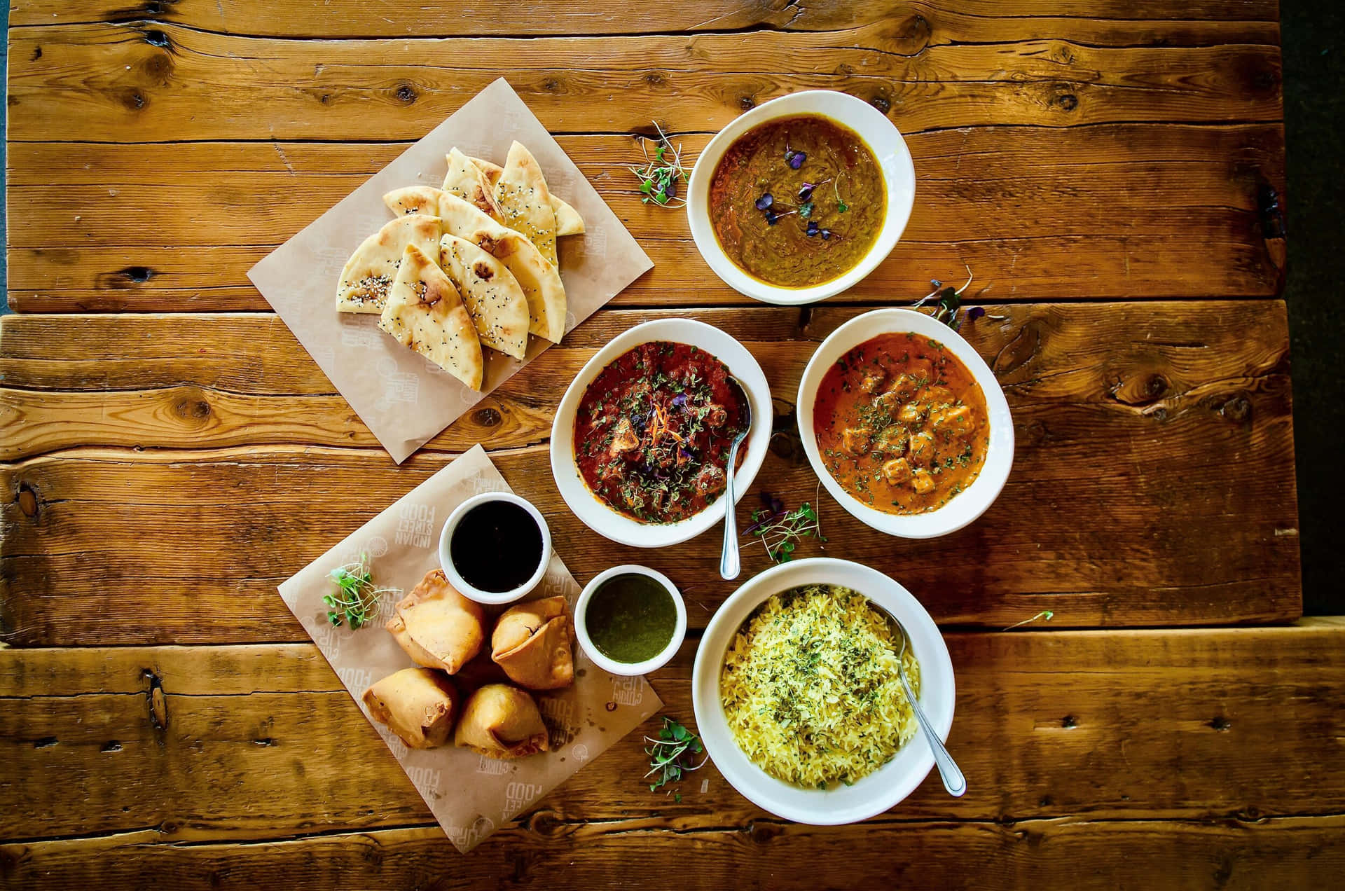 Curry Indian Food In Flat Lay Background