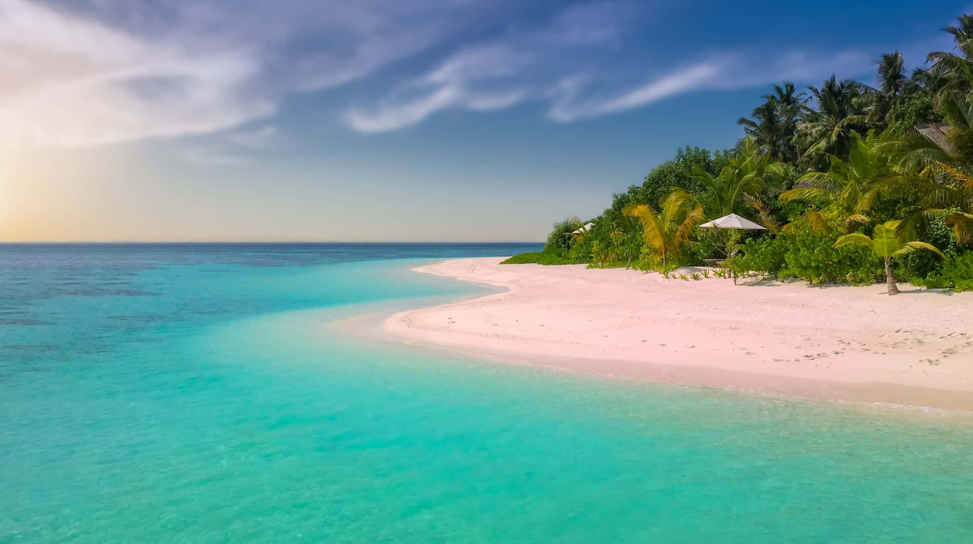 Curving Lavender Coastlines On A Serene Tropical Island Background