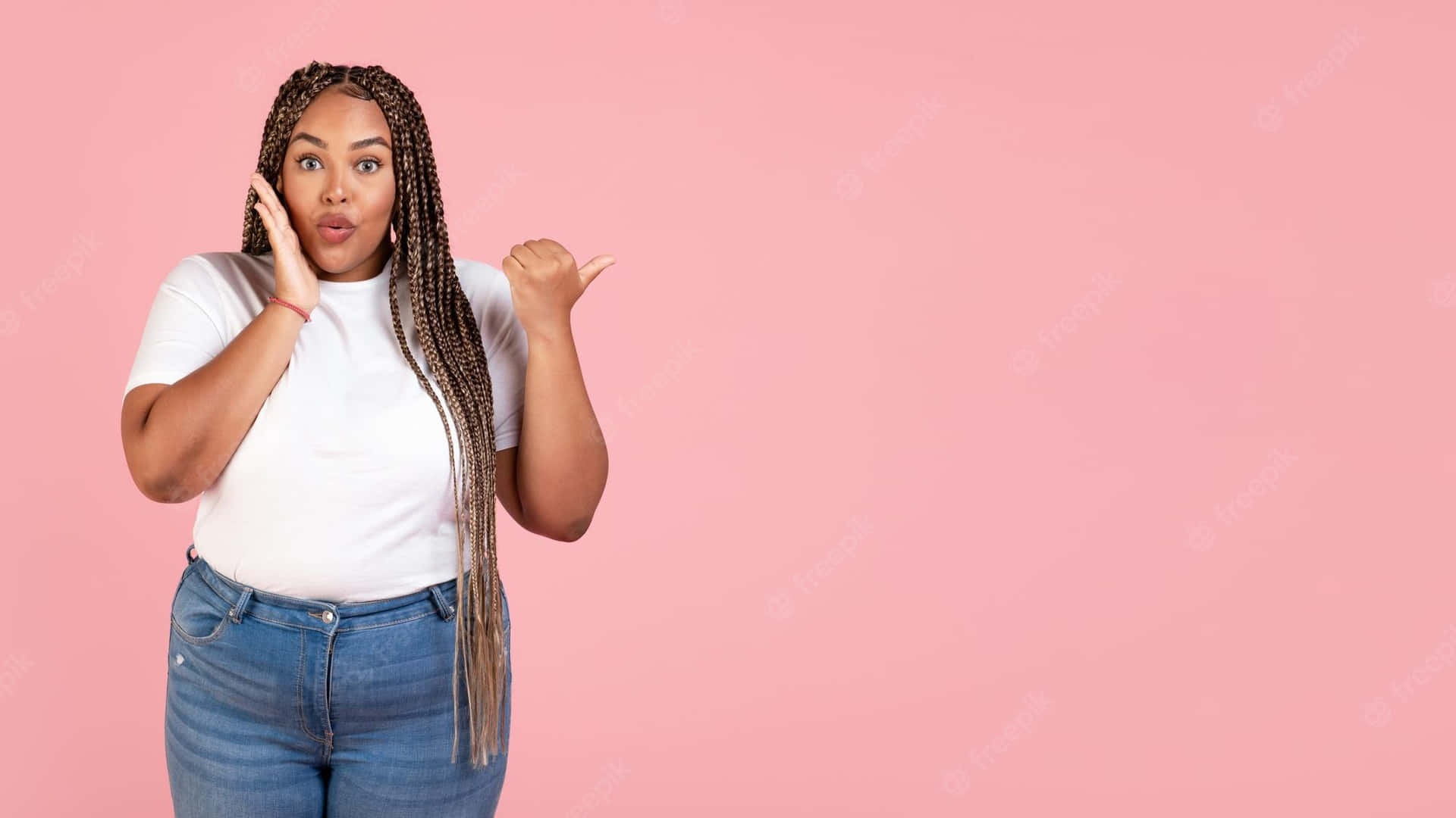 Curvy Woman Against Pink Wall Background