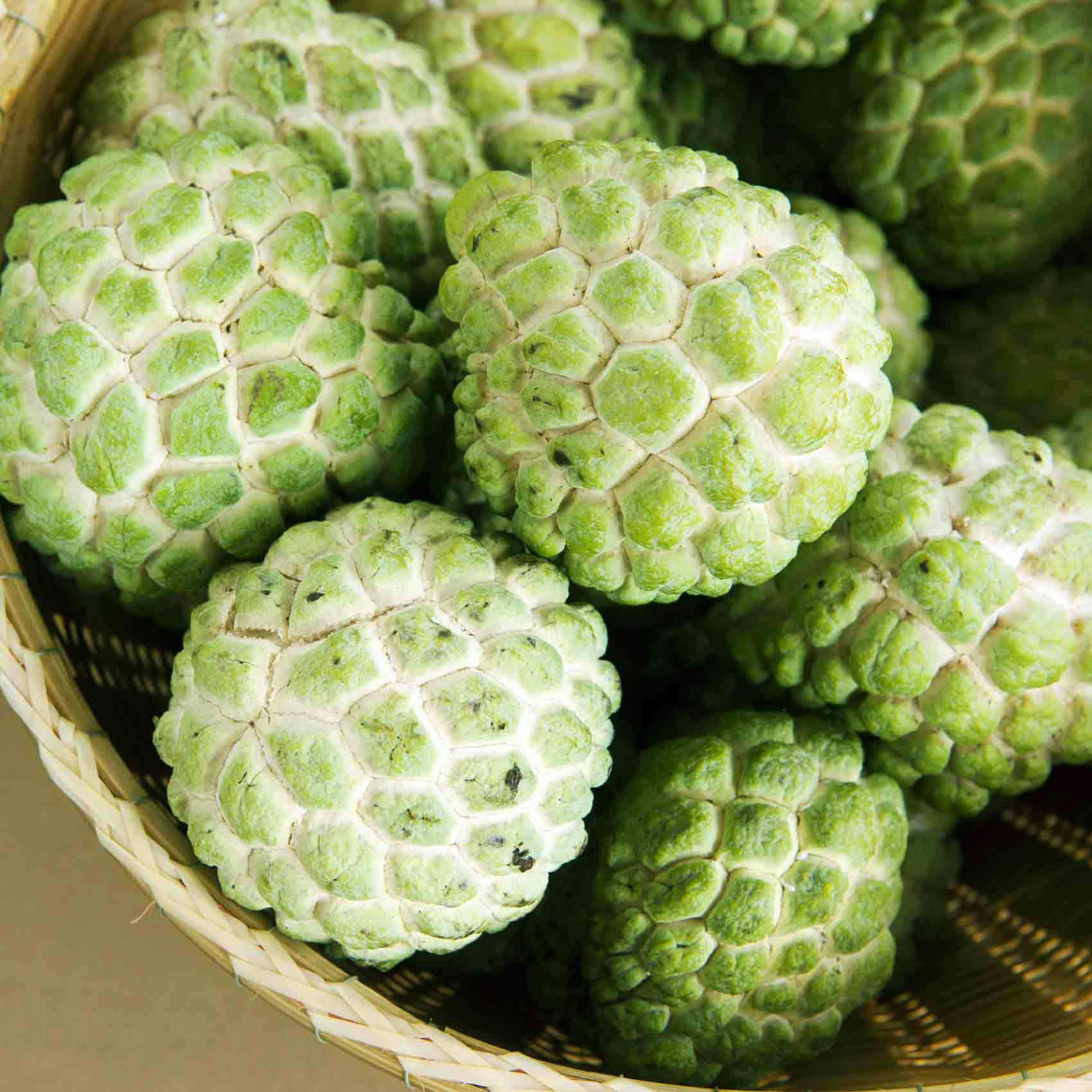 Custard Apples Inside A Basket Background