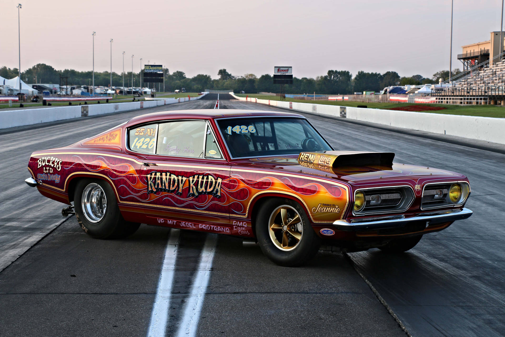 Customized 1968 Plymouth Barracuda Red Color Background