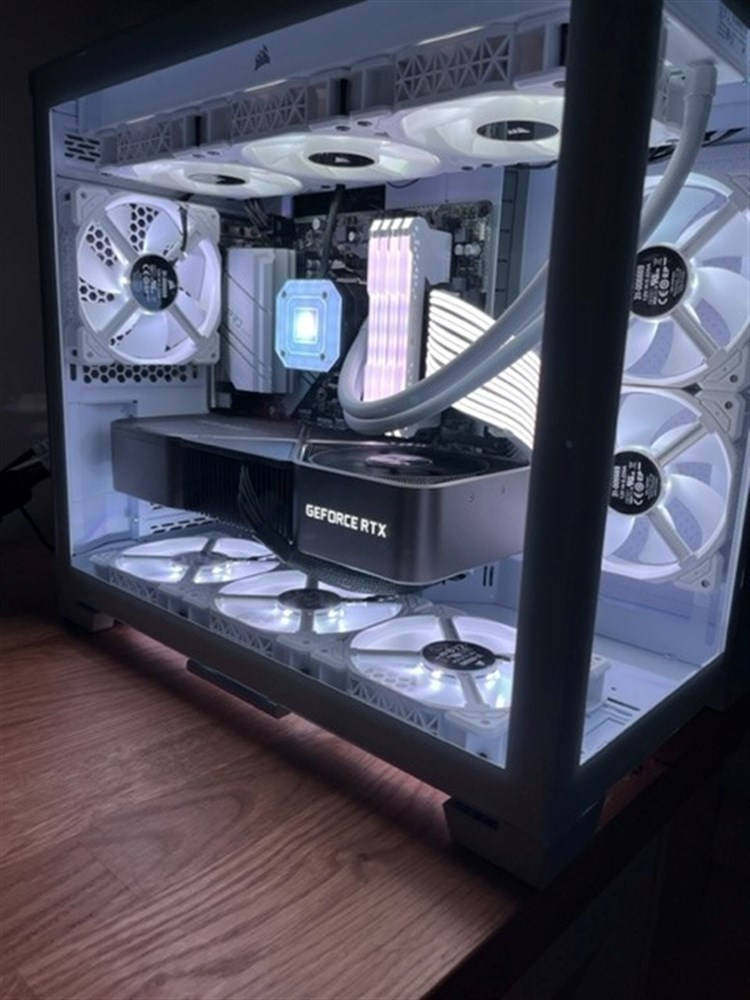 Customized White Computer With Added Lighting For A Unique Interactive Gaming Experience. Background