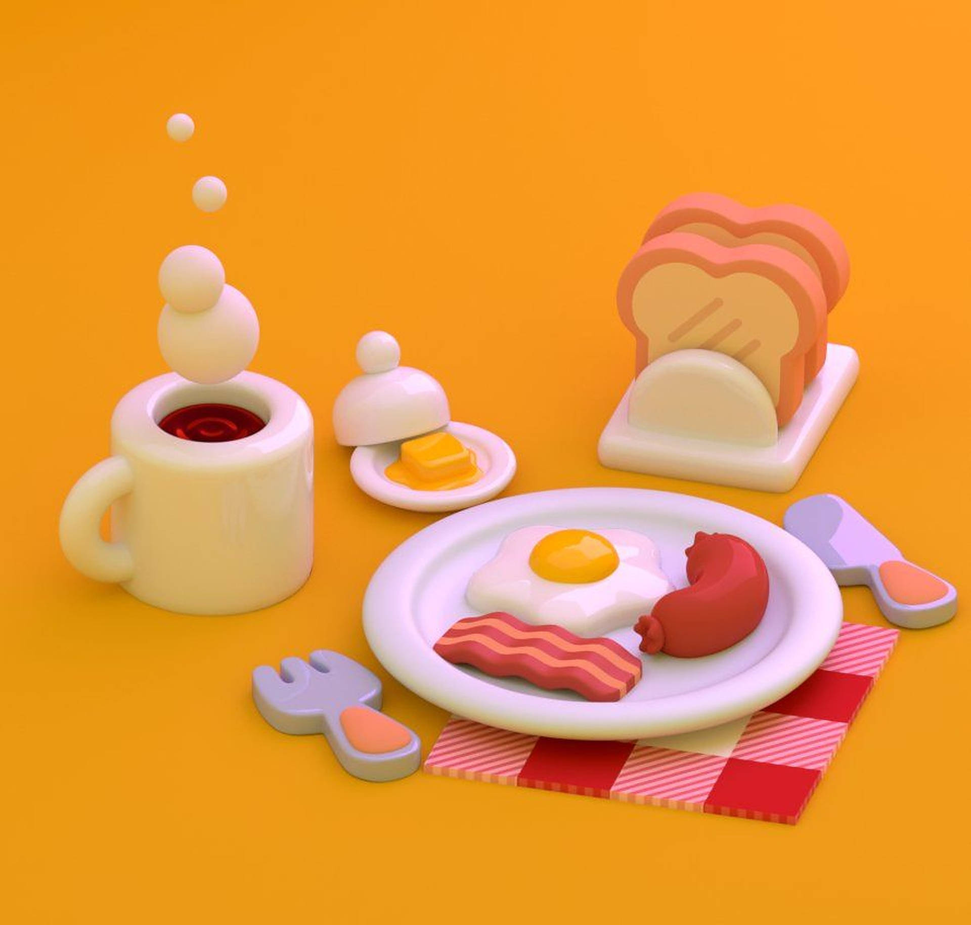 Cute 3d Breakfast Background