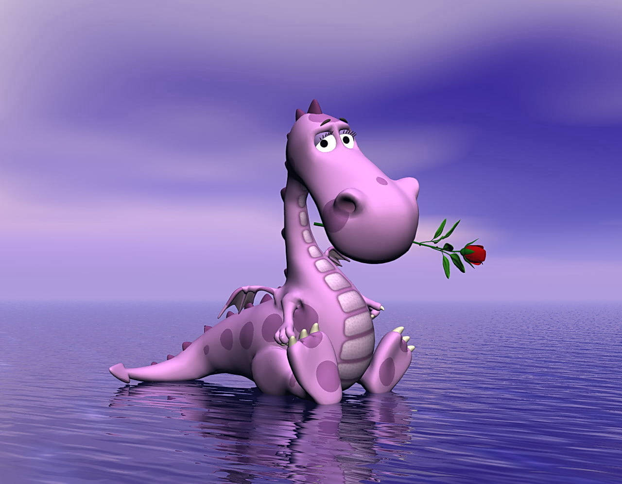 Cute 3d Dragon With A Rose Background