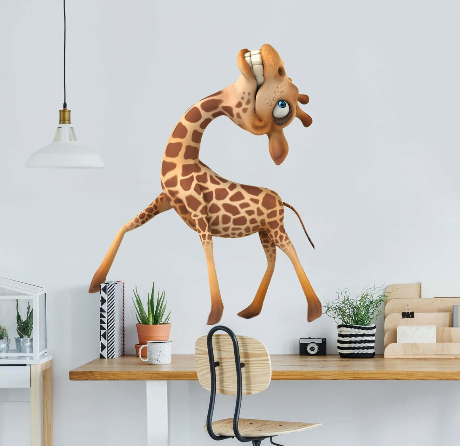 Cute 3d Giraffe On Aesthetic Study Room Background