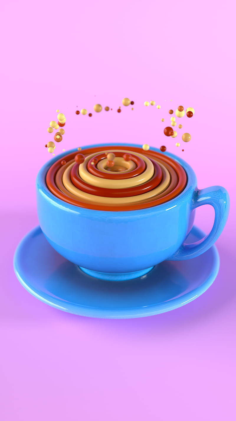 Cute 3d Phone Blue Cup Background