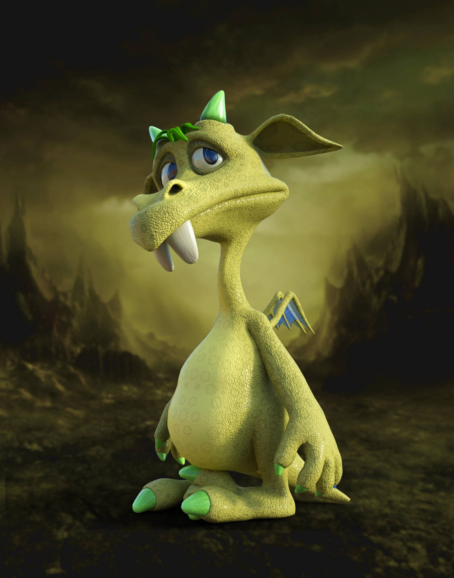 Cute 3d Phone Green Dragon Background