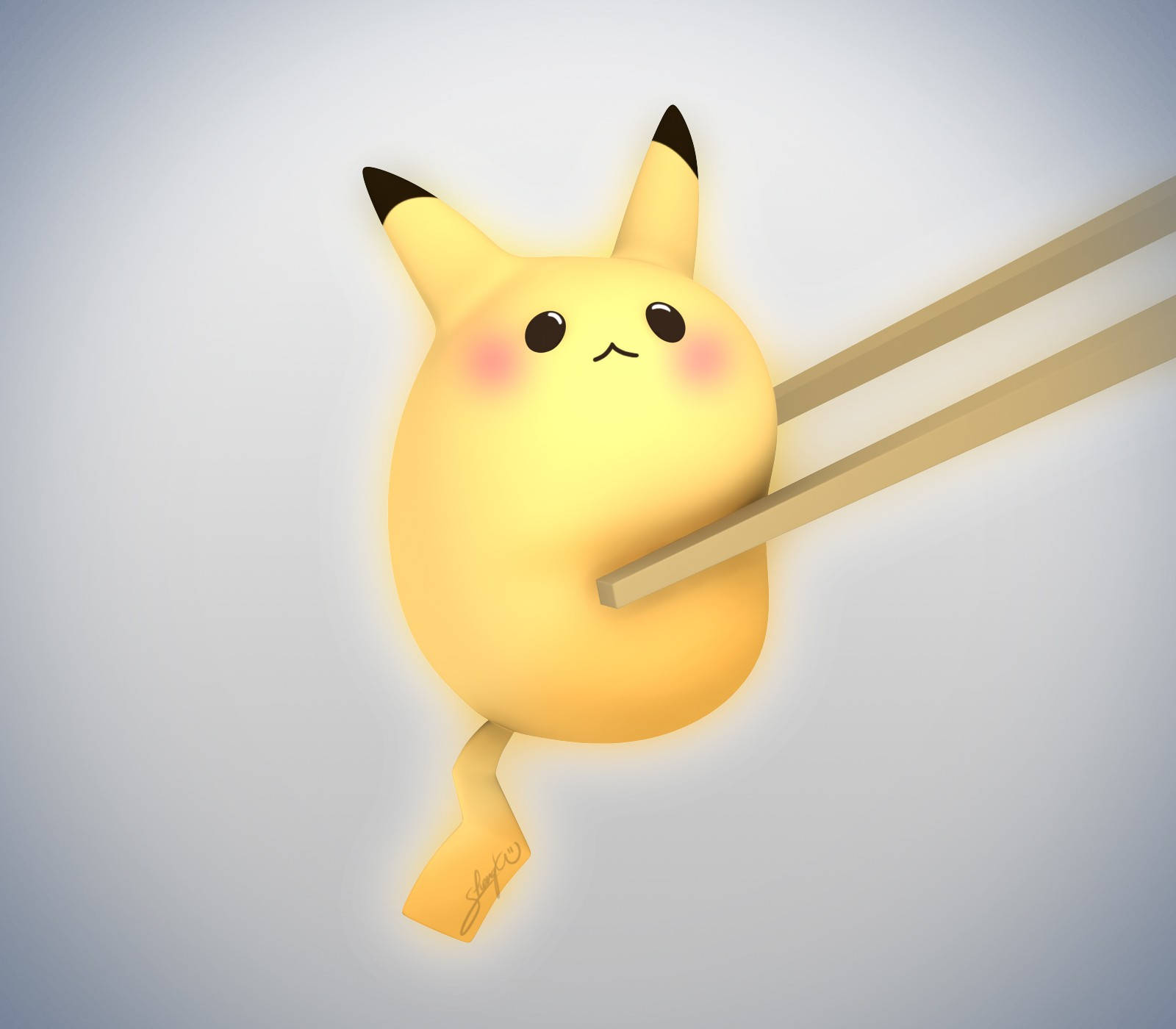 Cute 3d Phone Pikachu On Chopsticks Background