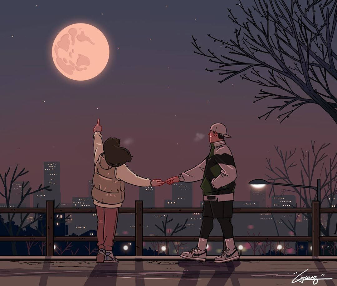 Cute Aesthetic Anime Couple Digital Art