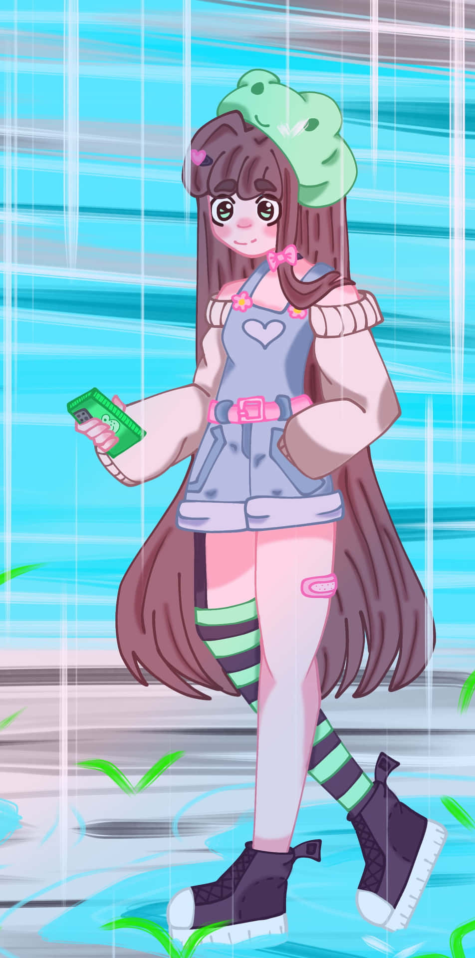 Cute Aesthetic Anime Girl Walking Background