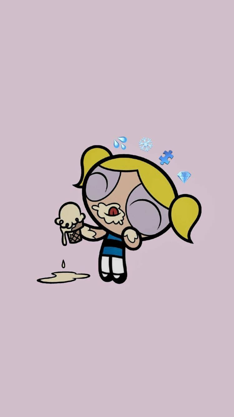Cute Aesthetic Cartoon Bubbles Ice Cream Background
