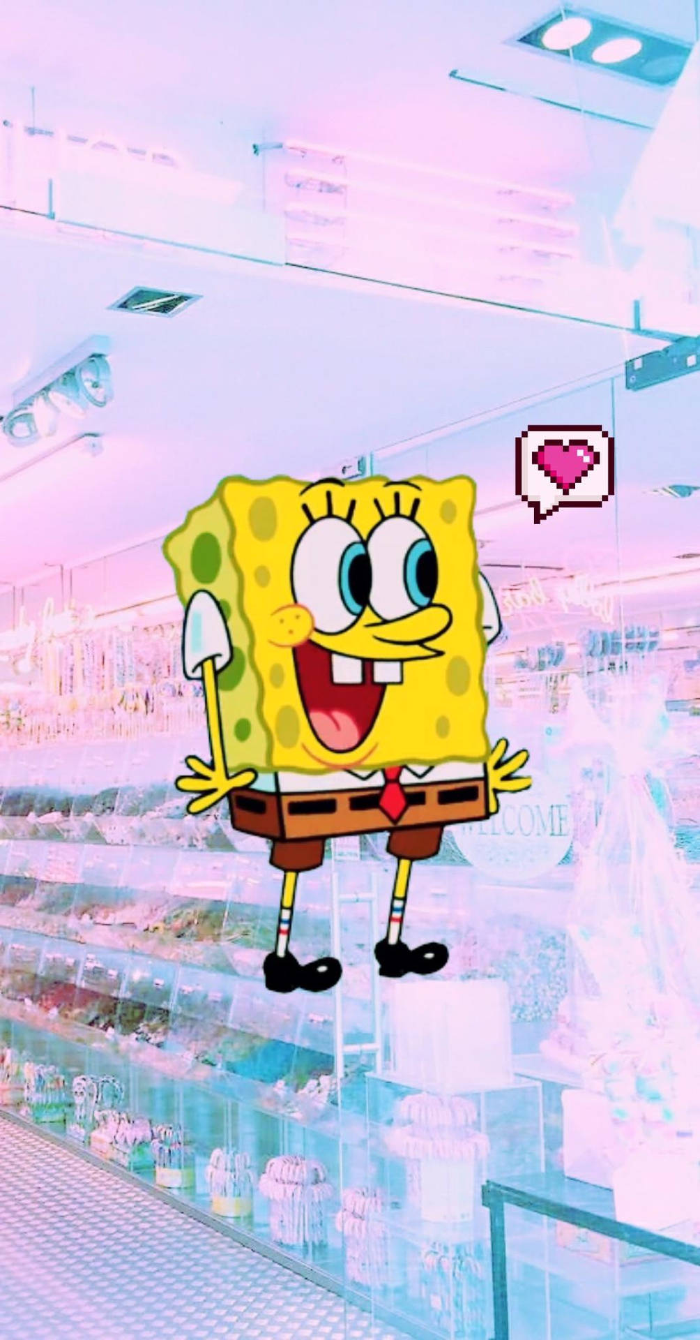 Cute Aesthetic Cartoon Spongebob Heart Emoji Background