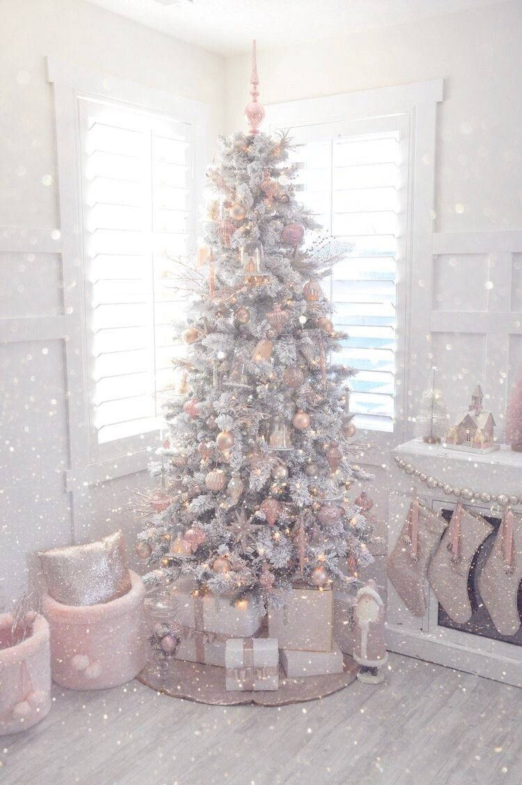 Cute Aesthetic Christmas Tree In Pink Background