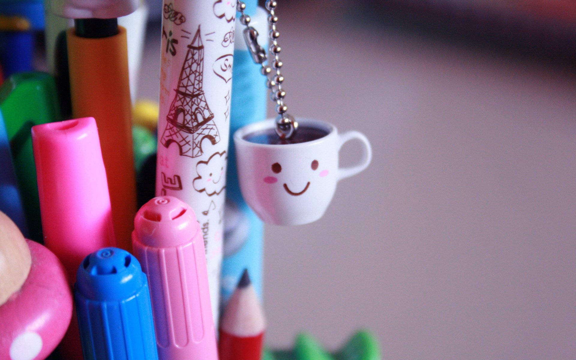 Cute Aesthetic Cup And Pens Background