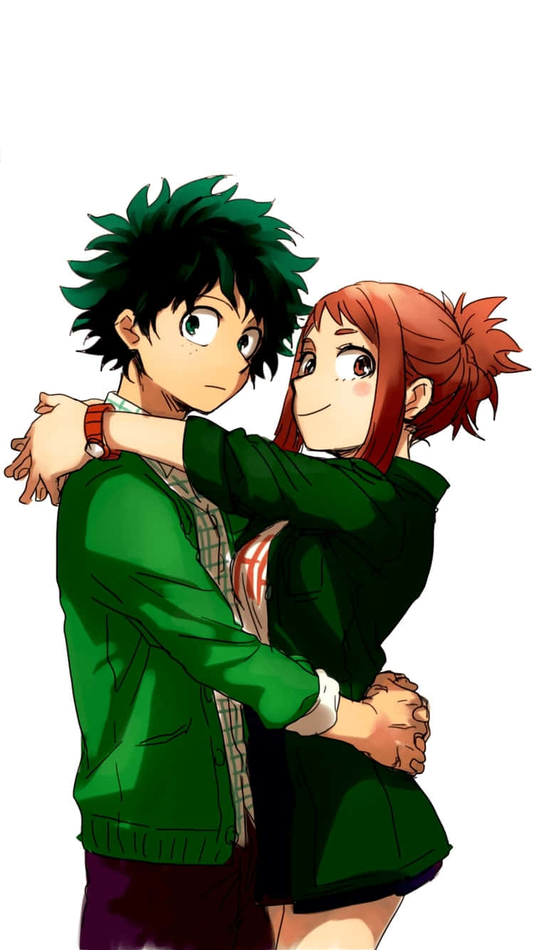 Cute Aesthetic Deku And Ochaco Hug Background