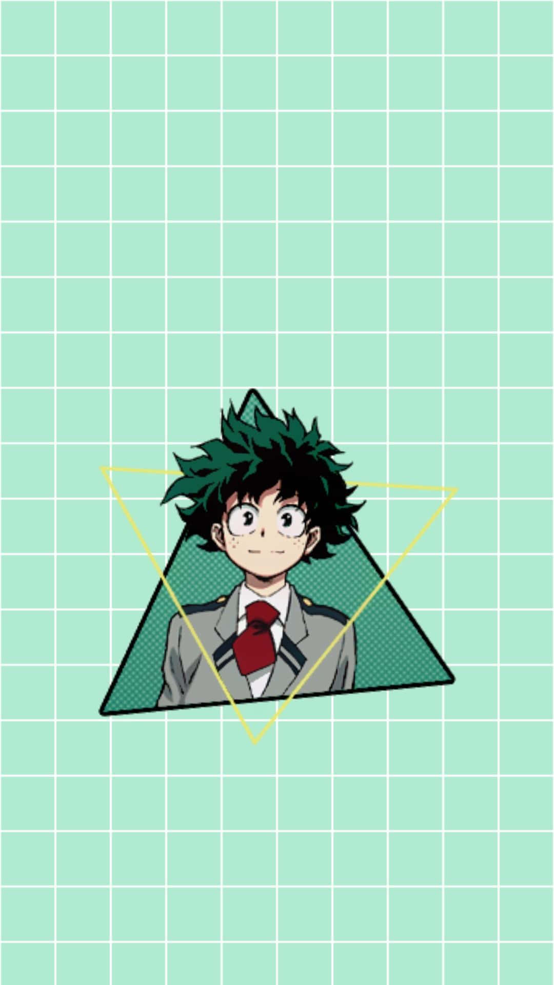 Cute Aesthetic Deku Pastel Green Grid Background