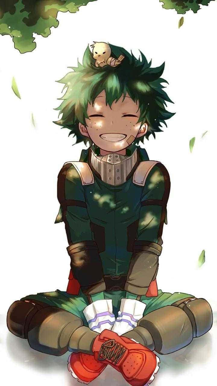 Cute Aesthetic Deku Sitting Under Tree Background