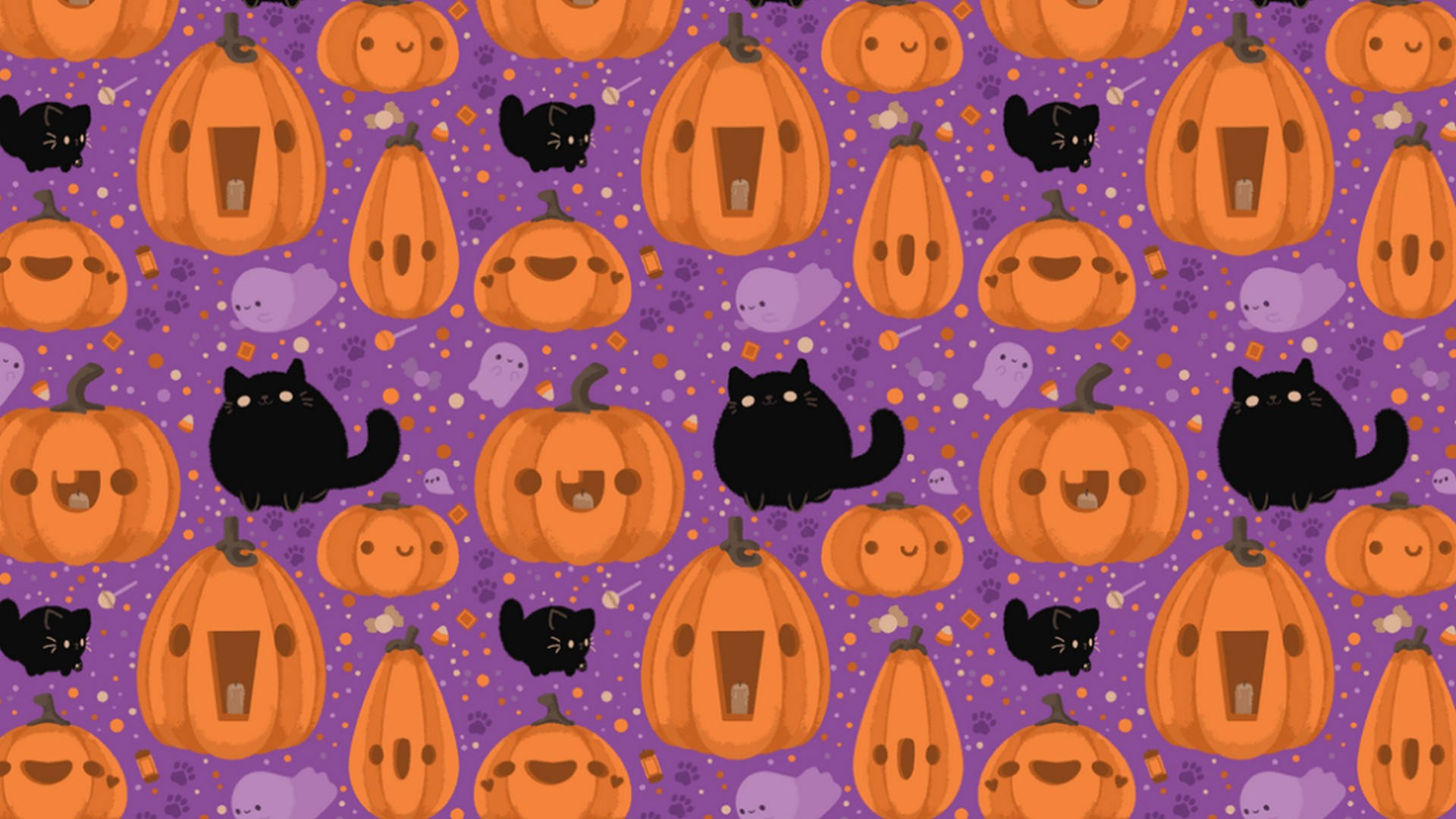 Cute Aesthetic Halloween Cats And Pumpkins Background
