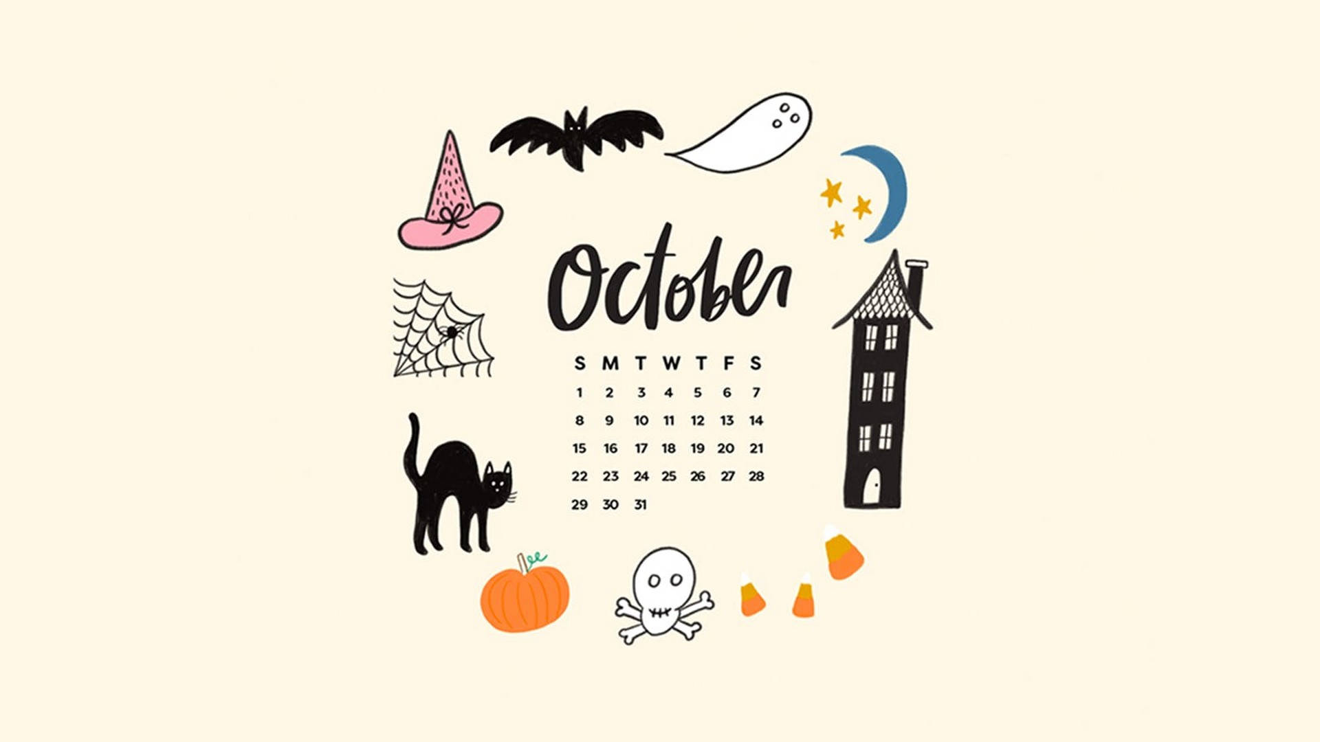 Cute Aesthetic Halloween October Calendar Background