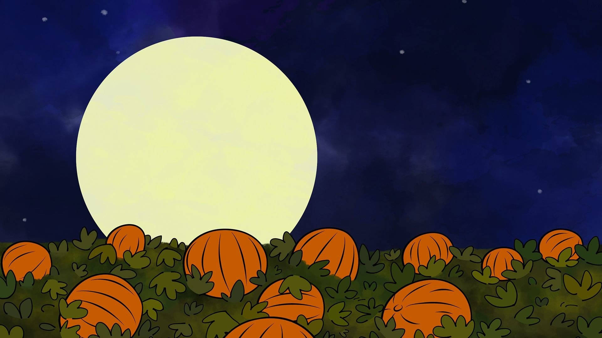Cute Aesthetic Halloween Pumpkins And Moon Background