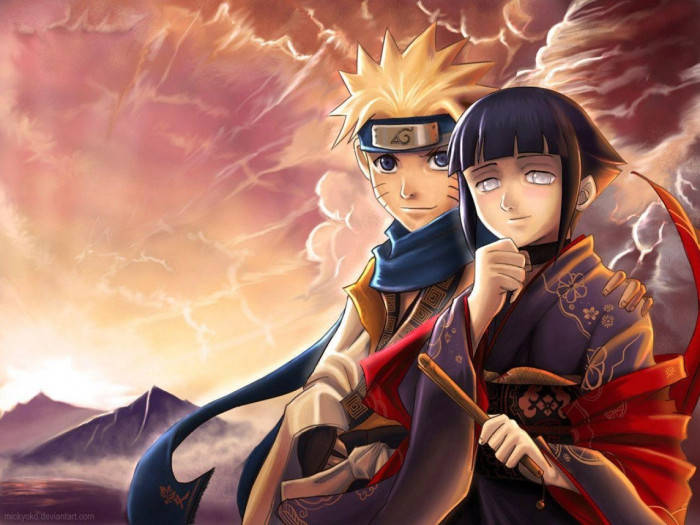 Cute Aesthetic Hinata And Naruto In Robes Background