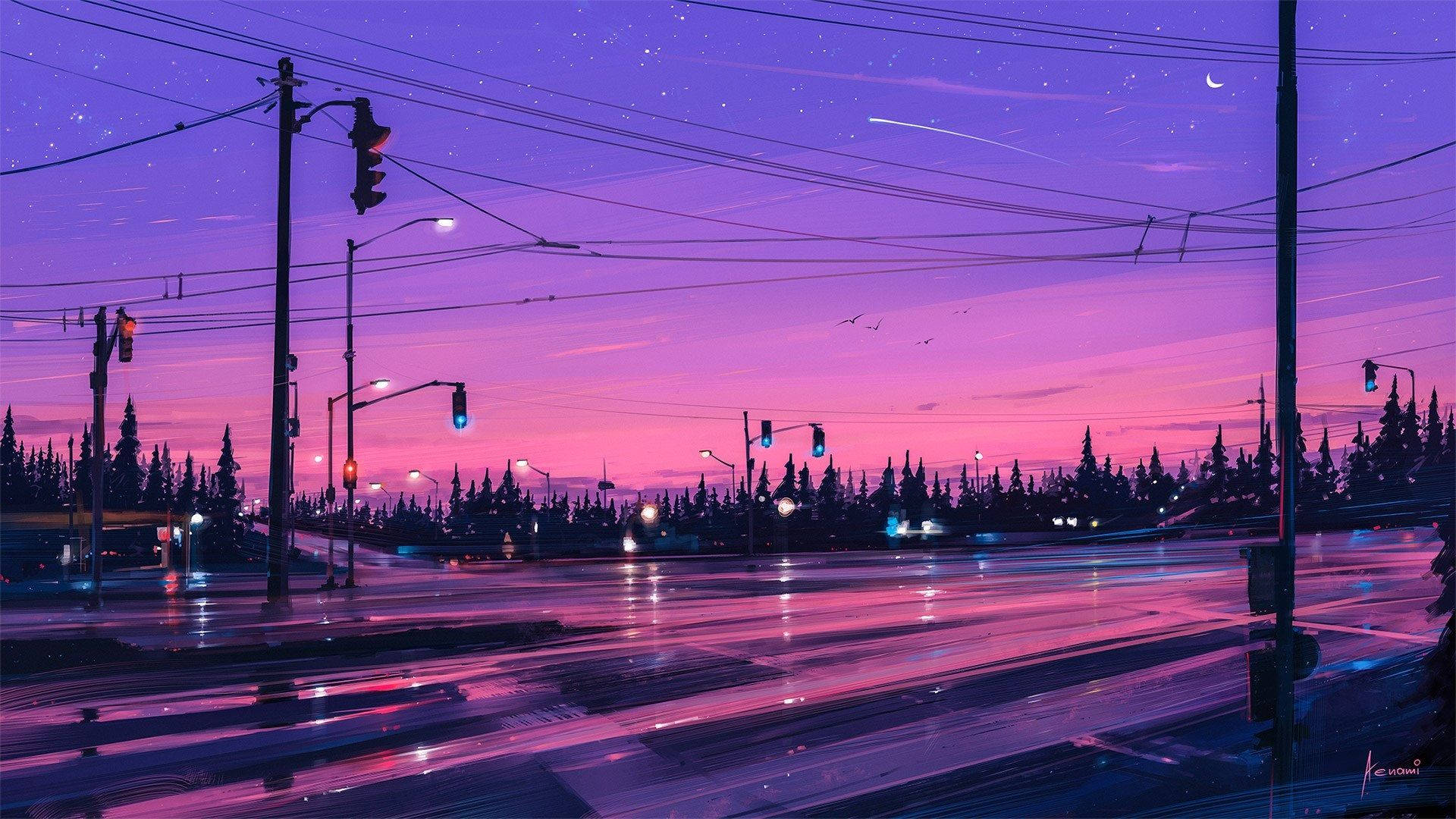 Cute Aesthetic Night Streets Background