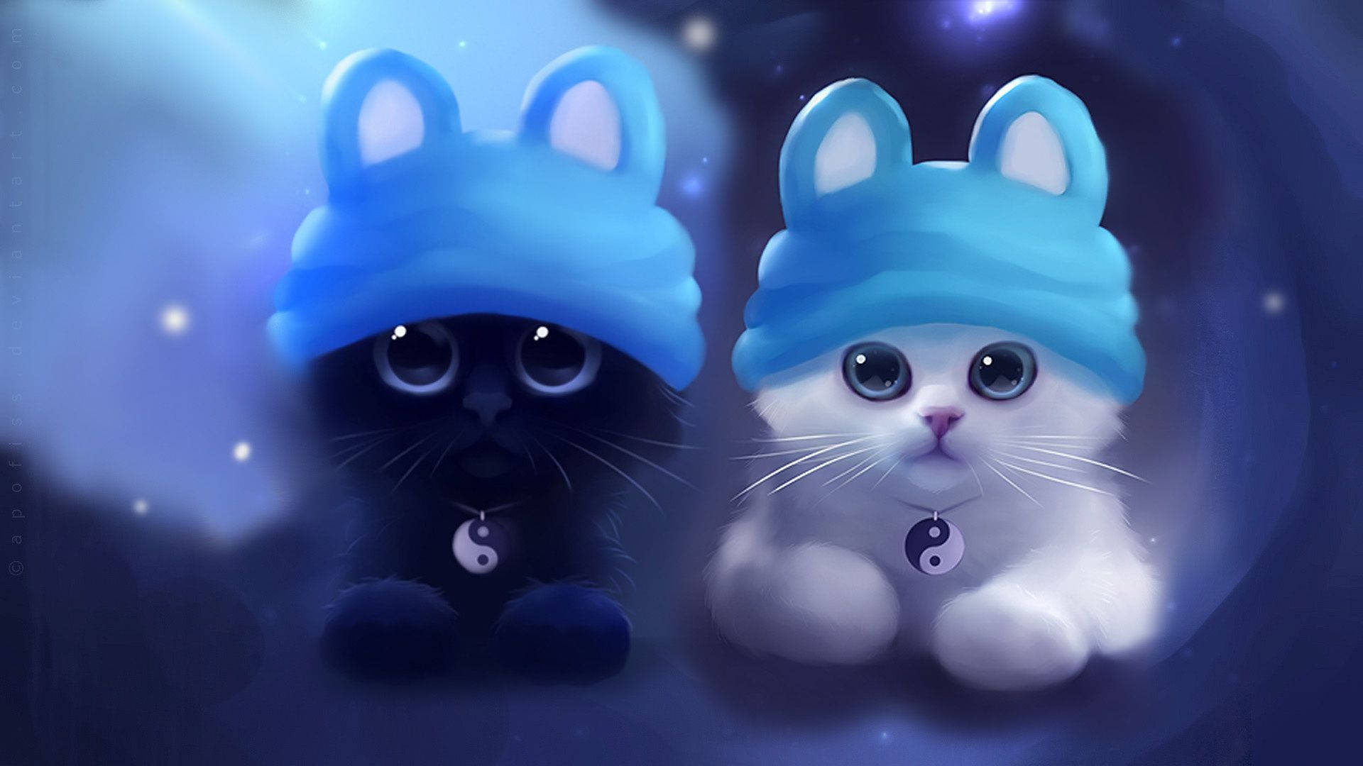 Cute Aesthetic Pc Yin Yang Kittens Background