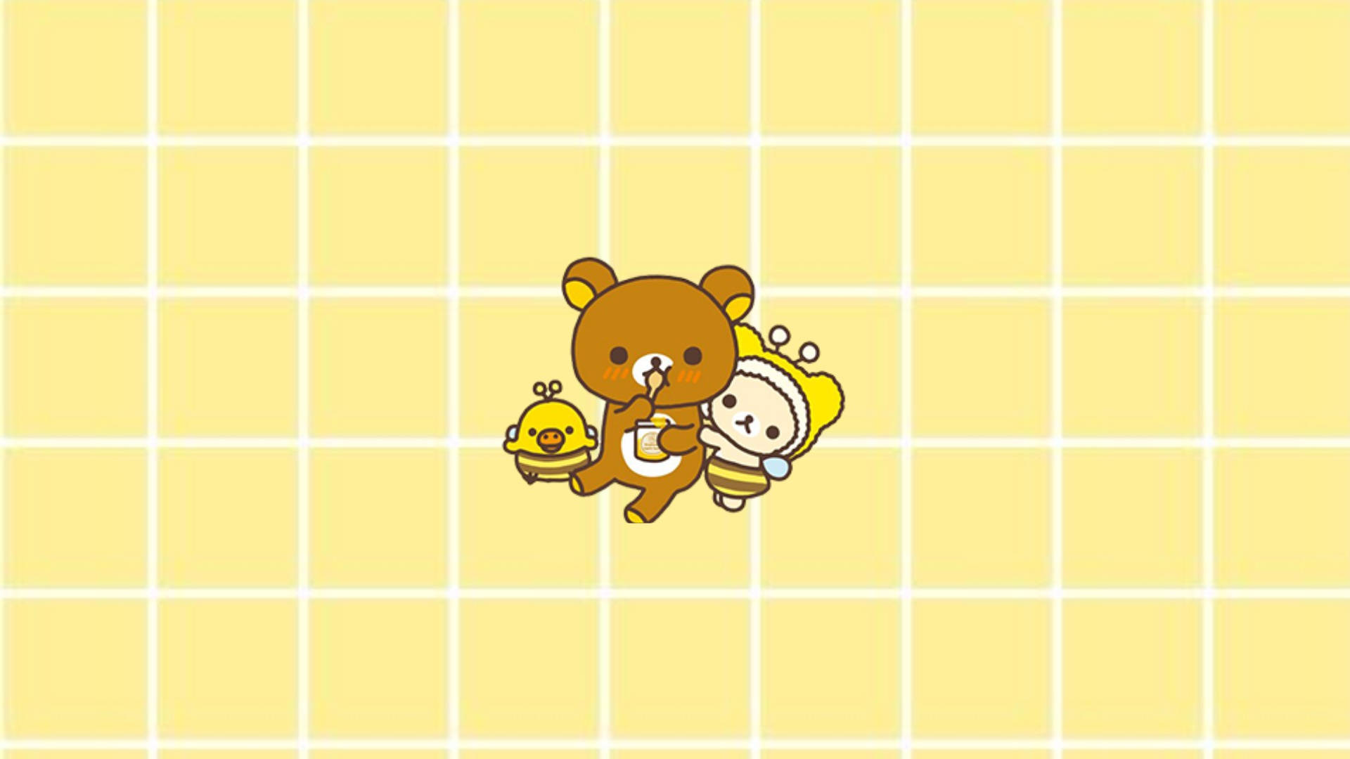 Cute Aesthetic Rilakkuma Characters On Yellow For Computer Background