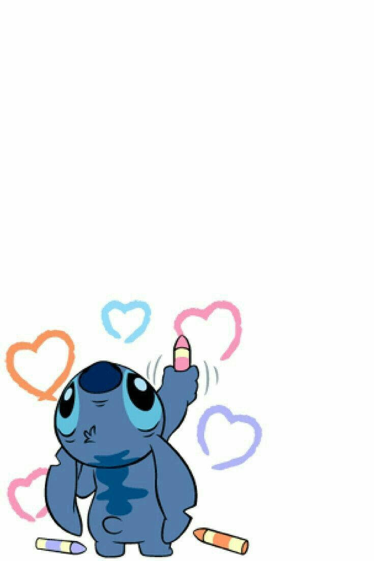 Cute Aesthetic Stitch Drawing Colorful Hearts Background