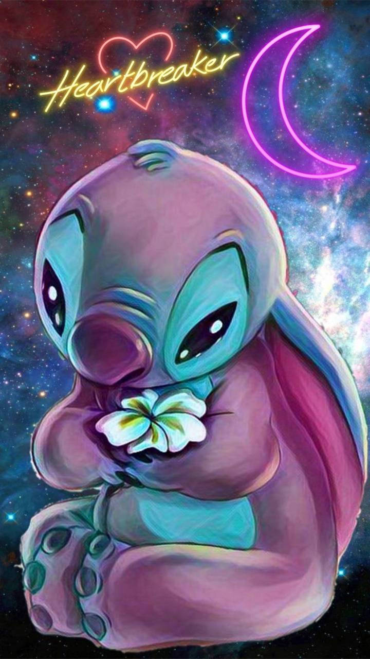 Cute Aesthetic Stitch Hugging Flower Background