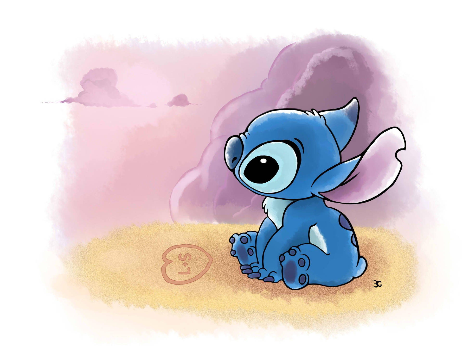 Cute Aesthetic Stitch On A Beach Background