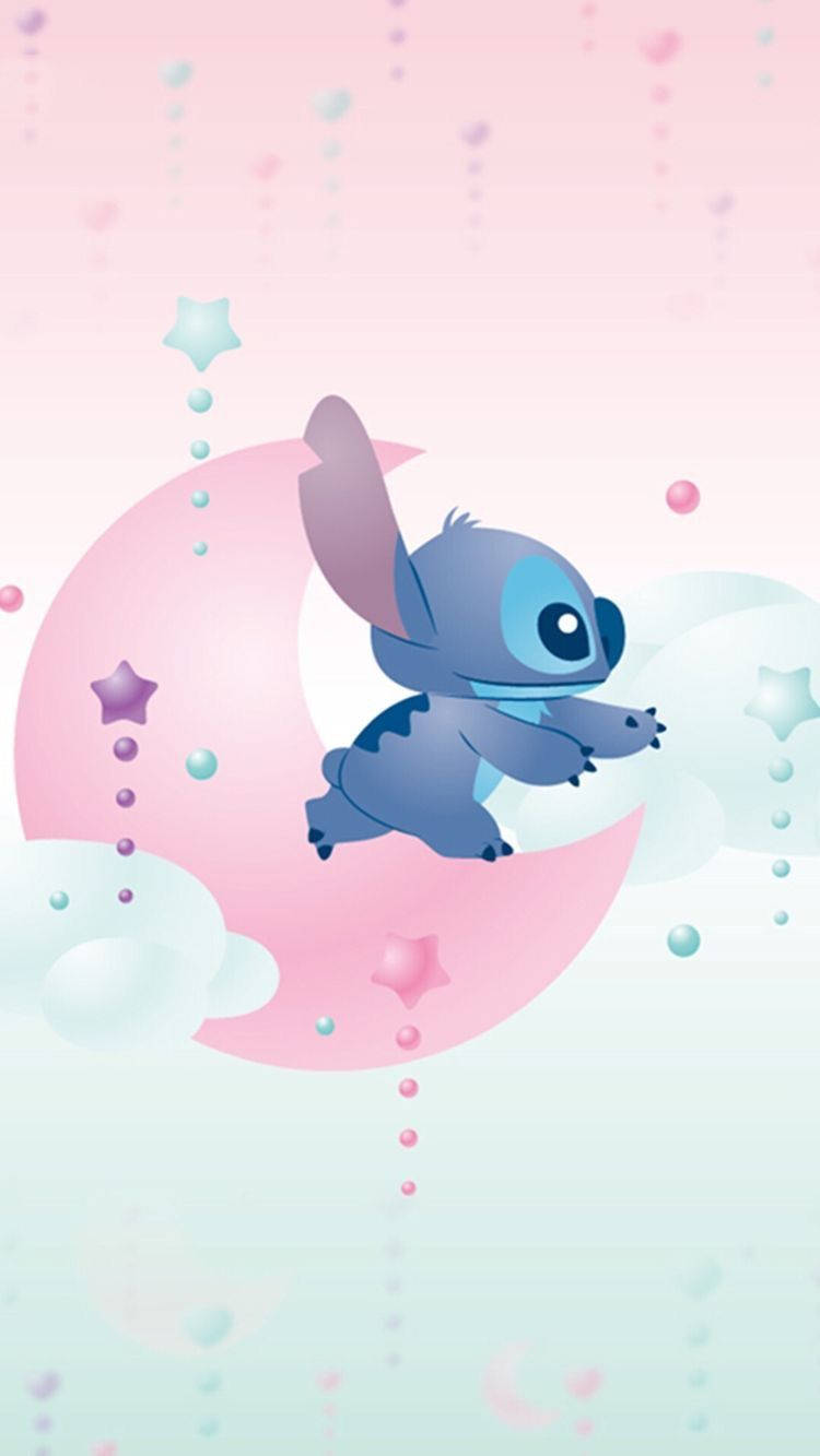 Cute Aesthetic Stitch Pink Crescent Moon
