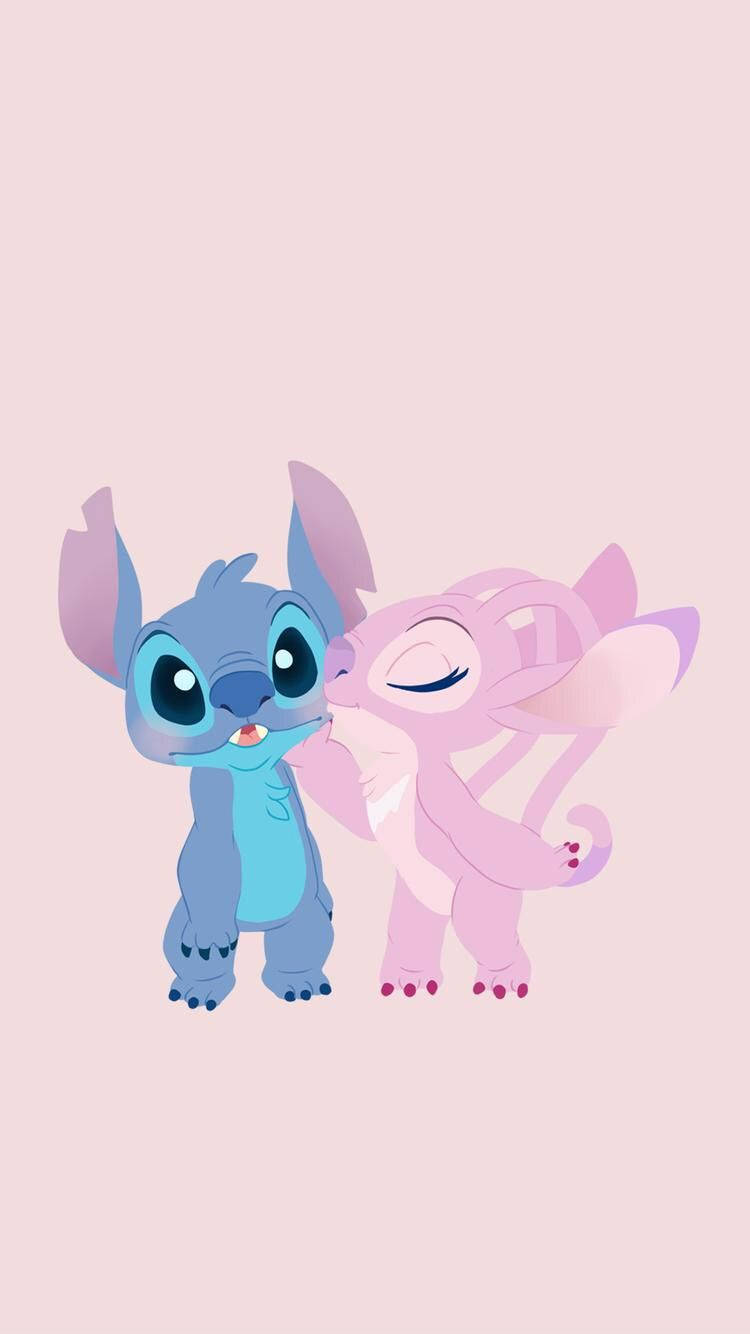 Cute Aesthetic Stitch With Angel Background