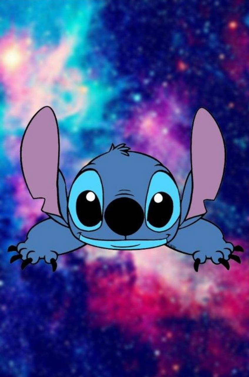 Cute Aesthetic Stitch With Colourful Space Background