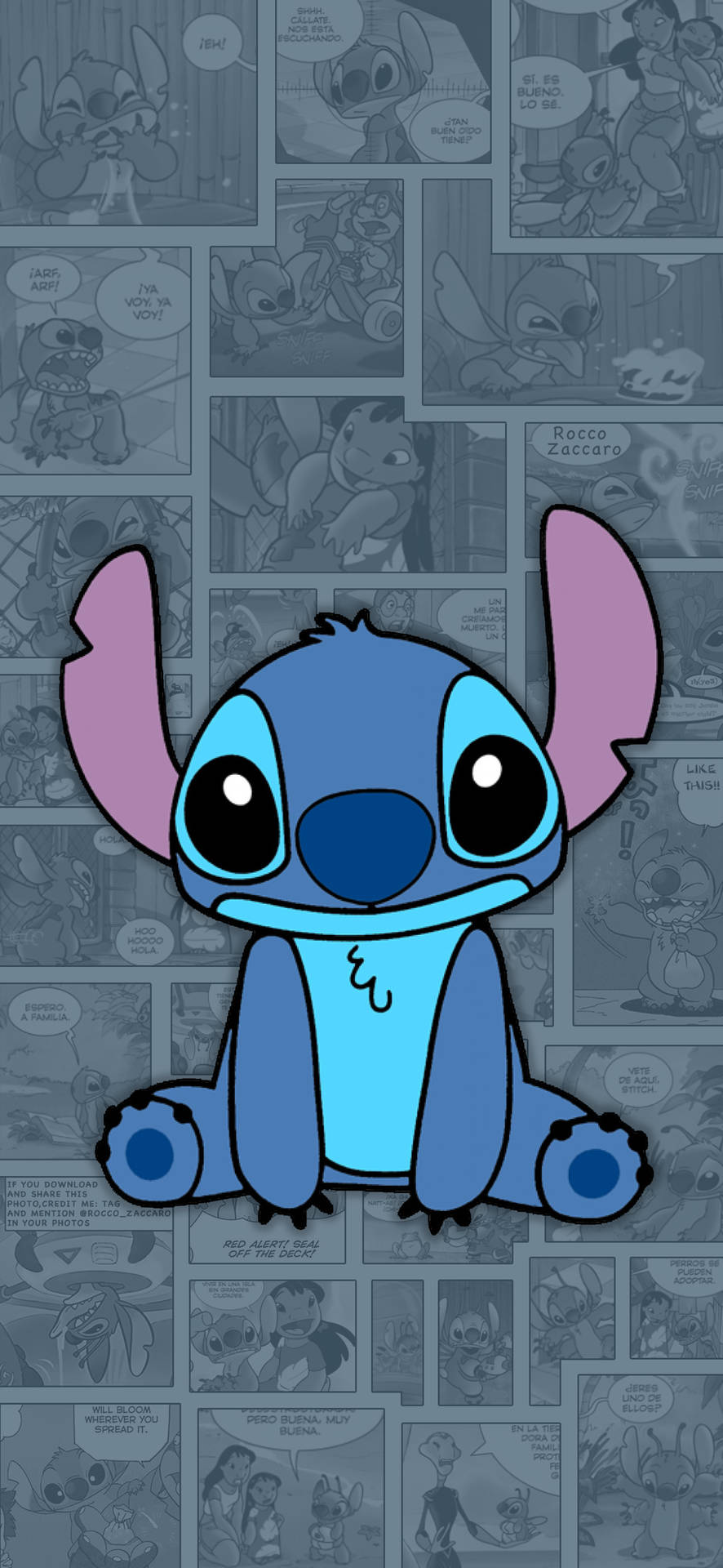 Cute Aesthetic Stitch With Comic Panels Background