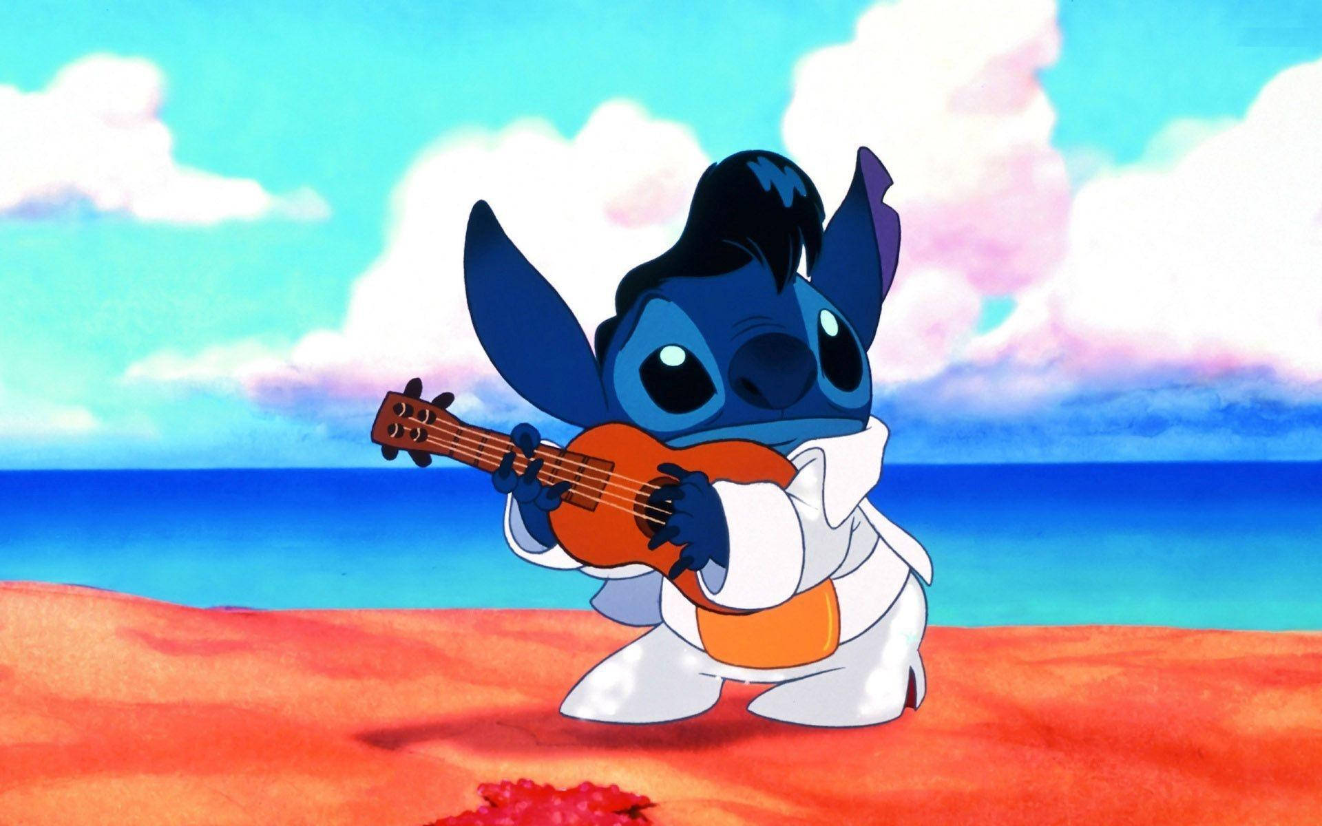 Cute Aesthetic Stitch With Guitar Background