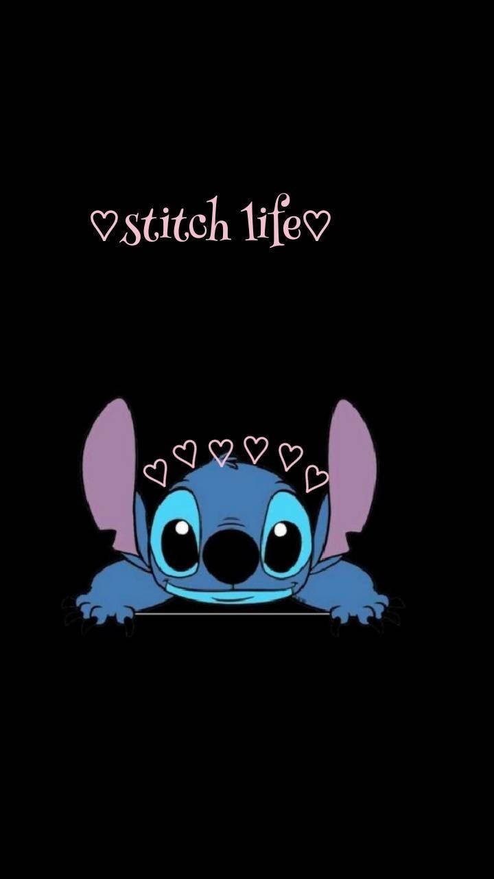 Cute Aesthetic Stitch With Heart Stencils Background