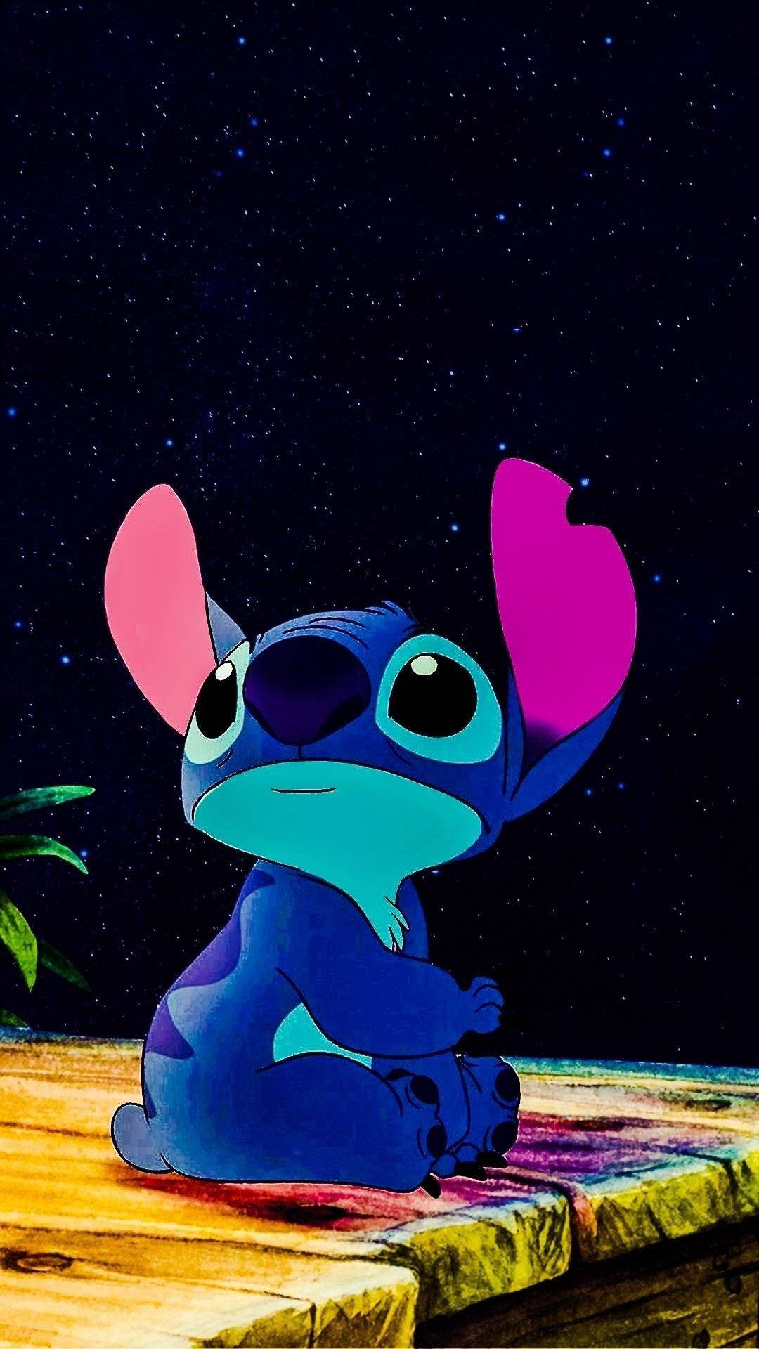 Cute Aesthetic Stitch With Night Sky Background