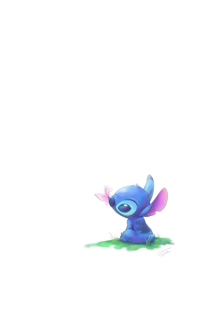 Cute Aesthetic Stitch With Pink Butterfly Background