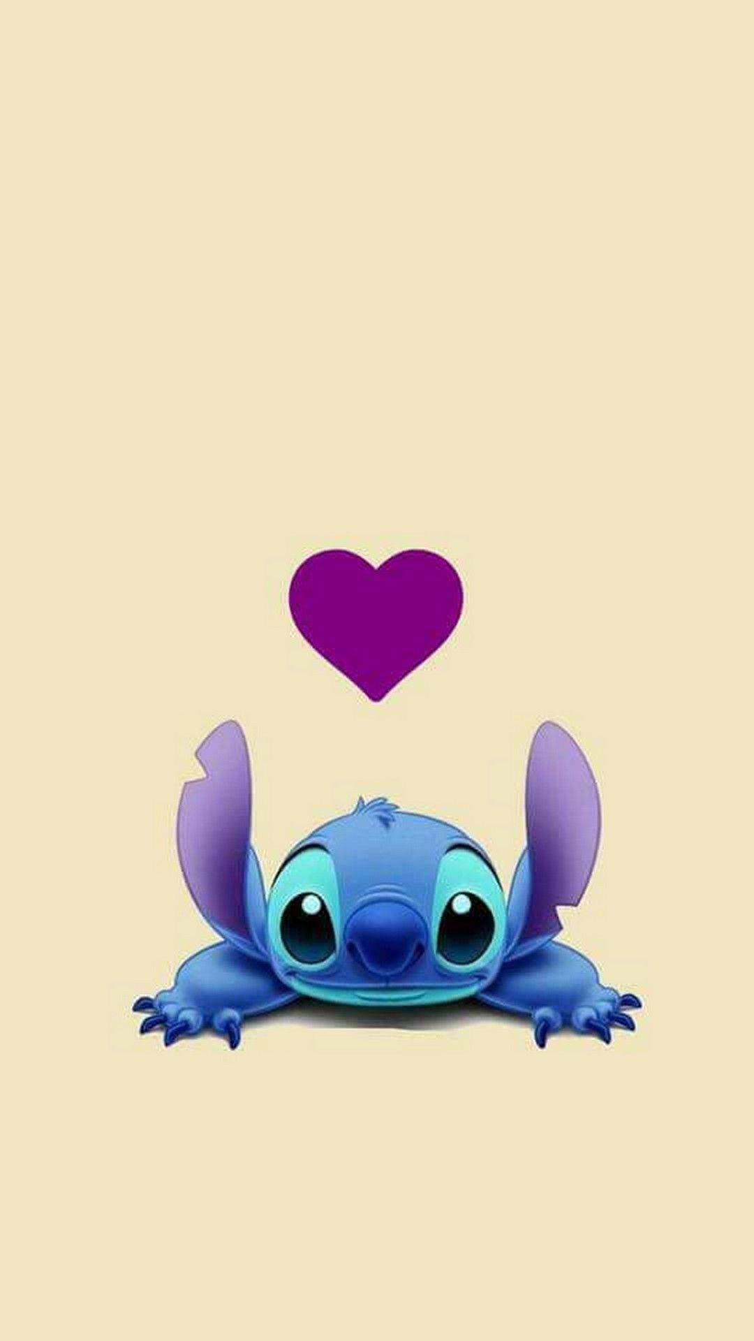 Cute Aesthetic Stitch With Purple Heart Background