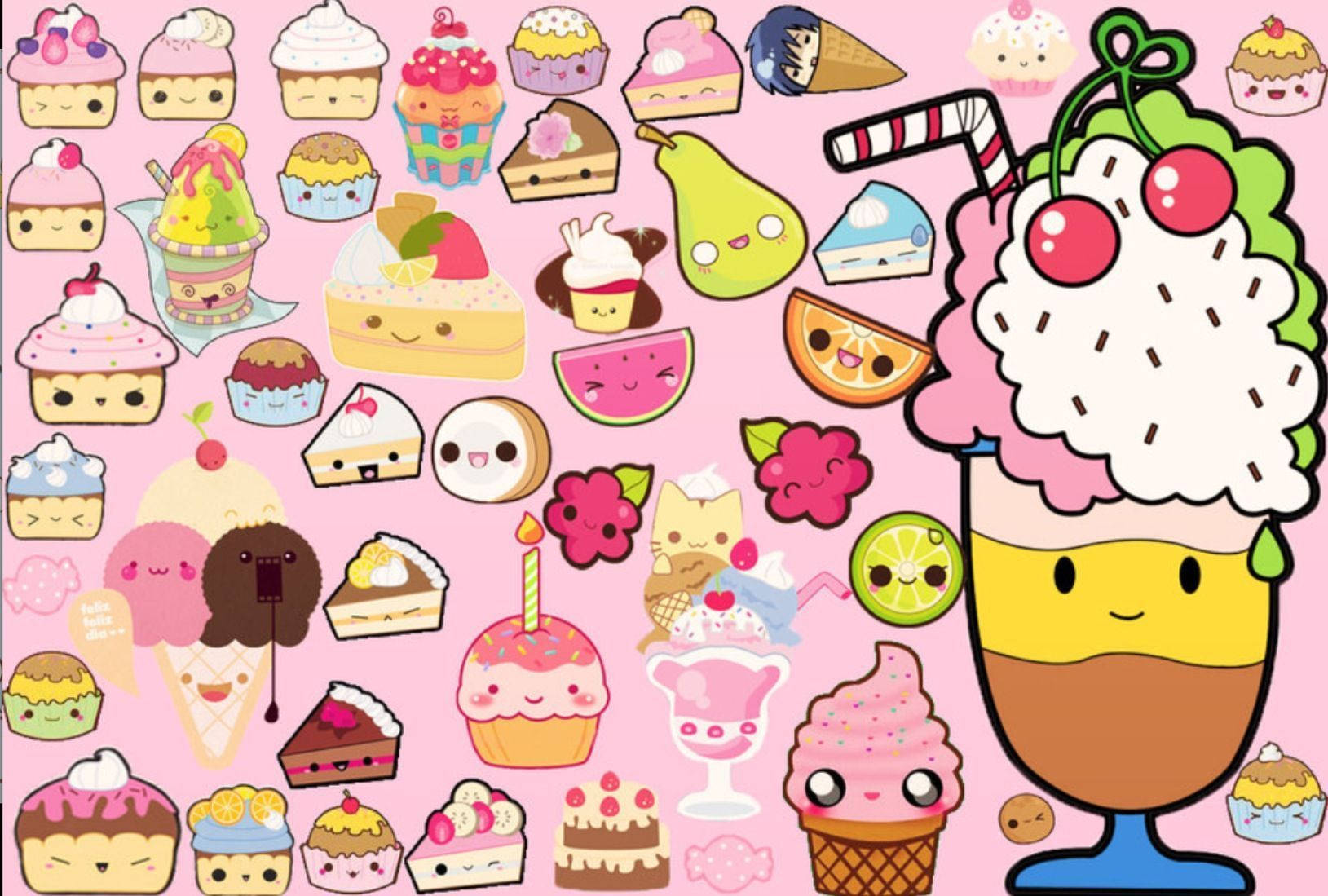 Cute And Adorable Dessert Cartoons On Ipad Background